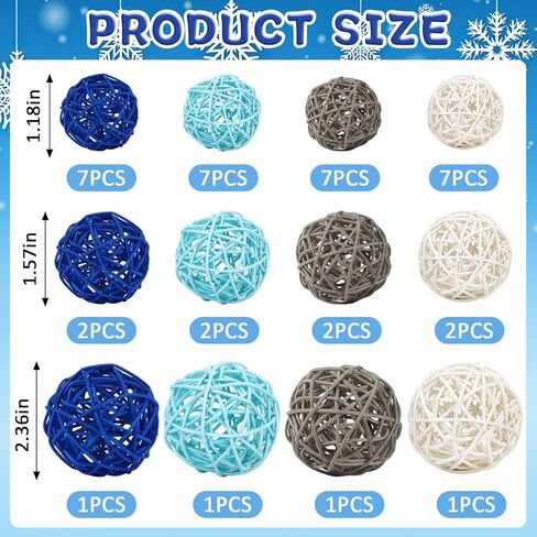 SANNIX 40Pcs Christmas Decorations Rattan Wicker Balls Hanging Ornaments Vase Bowl Fillers for Wedding Christmas Party Home Decor Table Tree Decorations in Kuwait