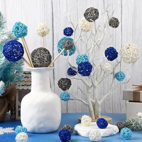 SANNIX 40Pcs Christmas Decorations Rattan Wicker Balls Hanging Ornaments Vase Bowl Fillers for Wedding Christmas Party Home Decor Table Tree Decorations in Kuwait