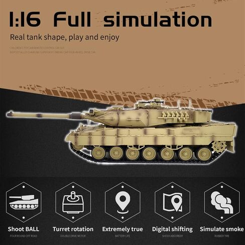 FunXylophy RC Tank for Adults, 1/16 2.4G German Leopard 2A7 Main Battle Tank with Sound and Light, Military Armored Fighting Vehicle in Saudi Arabia