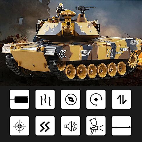دبابة الجيش الأمريكي M1A2 Abrams، مركبة قتال مدرعة 1/18 RTR RC، طلقة قنبلة مائية Airsoft BB Battle، ارتداد ضوء صوت الدخان، جهاز تحكم بالاهتزاز 2.4 جيجا هرتز، نموذج عسكري حديث مجموعة MBT Panzer in Kuwait