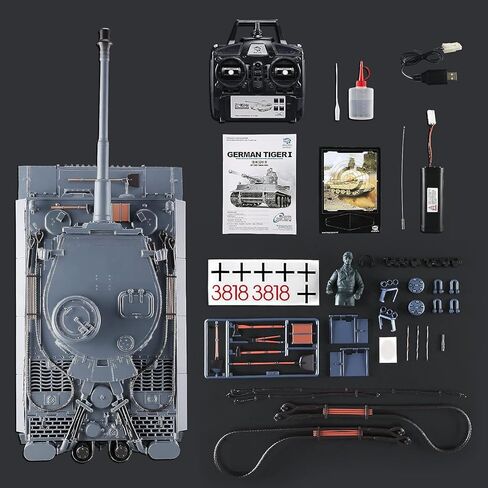 POCO DIVO German Tiger 1 WWII Tank، 1/16 War Panzer RTR RC مركبة مدرعة، Heng Long 3818 S Edition ترقية التروس الفولاذية، Airsoft BB Battle Infrared IR Combat، صوت دخان خفيف ارتداد نموذج عسكري in Kuwait