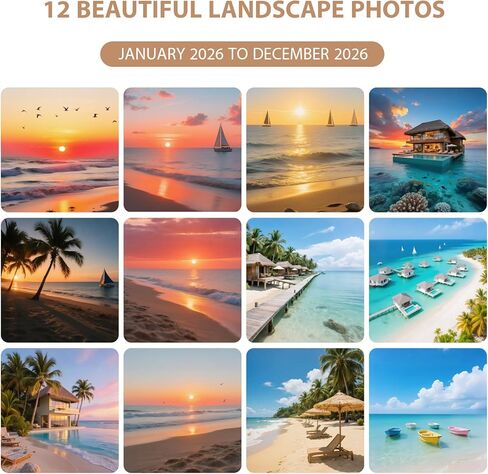 تقويم حائط 2026، تقويم الشواطئ لمدة 12 شهرًا 2026 (يناير-ديسمبر)، مفتوح 30.48 سم × 60.96 سم، مخطط المناظر الطبيعية للتنظيم والتخطيط، اللوازم المكتبية والمدرسية والمنزلية، يمكن تقديمه كهدية in Kuwait
