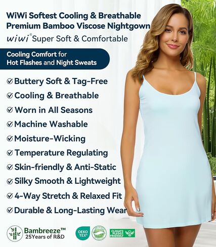 WiWi Slip Dress for Women Viscose from Bamboo Spaghetti Strap Lingerie Sexy Nightgowns Plus Size Sleep Chemise S-4X in Kuwait