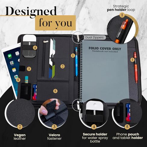 Luxury Folio Cover Compatible with Rocketbook Pro 2.0, Everlast, Wave, Fusion, Panda, Smart Reusable Notebook - Letter Size A4 Portfolio Organizer Multiple Pockets & Sections - Smart Notebook 8.5x11 in Saudi Arabia