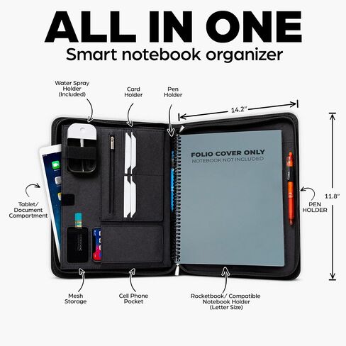 Luxury Folio Cover Compatible with Rocketbook Pro 2.0, Everlast, Wave, Fusion, Panda, Smart Reusable Notebook - Letter Size A4 Portfolio Organizer Multiple Pockets & Sections - Smart Notebook 8.5x11 in Saudi Arabia