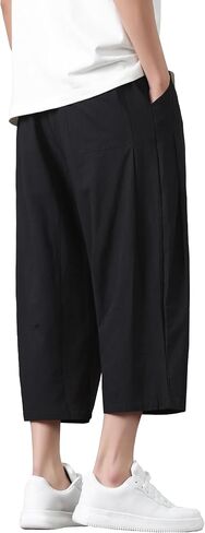 PRIJOUHE Mens Harem Pants Casual Lightweight Loose Fit Capri Pants Linen Beach Pants with Elastic Waistband in Kuwait