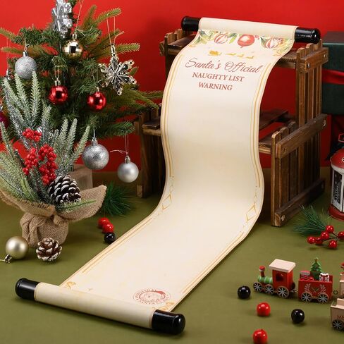 Christmas Santa's Nice List Scroll Paper Blank Scrolls with Wooden Stick 7.1 x 31.5 Inch with Feather Pen & Flannel Bag for Gift Tags Wish Lists, Holiday Decor | Vintage Writing Kit for Adults in Saudi Arabia
