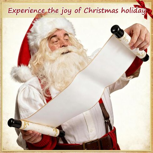 Christmas Santa's Nice List Scroll Paper Blank Scrolls with Wooden Stick 7.1 x 31.5 Inch with Feather Pen & Flannel Bag for Gift Tags Wish Lists, Holiday Decor | Vintage Writing Kit for Adults in Saudi Arabia