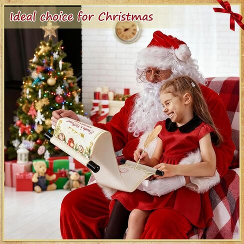 Christmas Santa's Nice List Scroll Paper Blank Scrolls with Wooden Stick 7.1 x 31.5 Inch with Feather Pen & Flannel Bag for Gift Tags Wish Lists, Holiday Decor | Vintage Writing Kit for Adults in Saudi Arabia