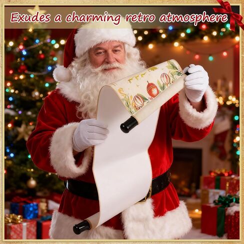 Christmas Santa's Nice List Scroll Paper Blank Scrolls with Wooden Stick 7.1 x 31.5 Inch with Feather Pen & Flannel Bag for Gift Tags Wish Lists, Holiday Decor | Vintage Writing Kit for Adults in Saudi Arabia