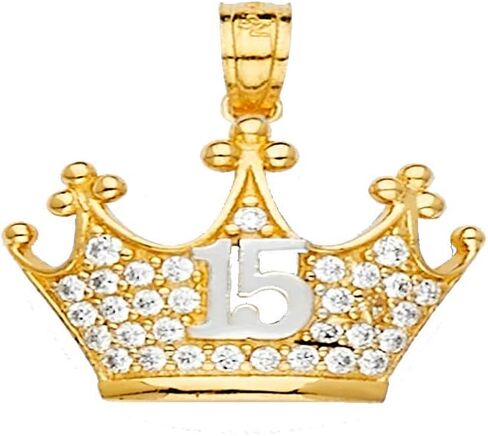 Ioka - قلادة صغيرة من الذهب الأصفر عيار 14 قيراط لمدة 15 عامًا Quinceanera Princess Crown أو Tiara CZ للقلادة أو السلسلة in Kuwait