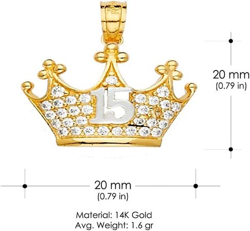 Ioka - قلادة صغيرة من الذهب الأصفر عيار 14 قيراط لمدة 15 عامًا Quinceanera Princess Crown أو Tiara CZ للقلادة أو السلسلة in Kuwait