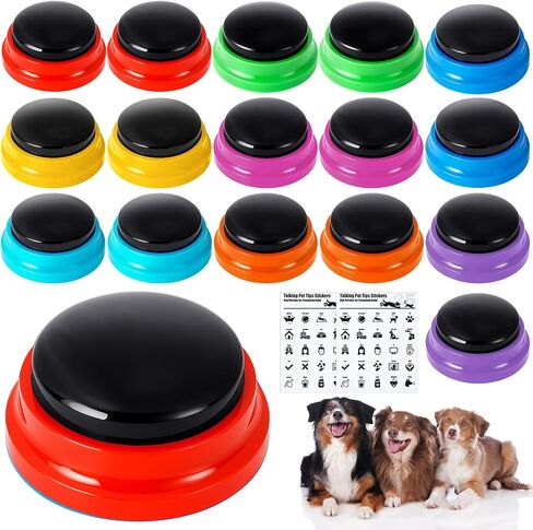 Jerify 16 Pieces Dog Buttons for Communication Voice Recordable Cat Dog Talking Buzzers Set with Stickers 30 Seconds Pet Speech Training Buttons for Pet Dog Cat Training Interactivity, 8 Colors in Kuwait