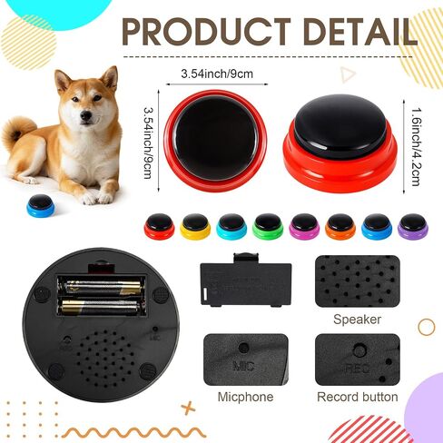 Jerify 16 Pieces Dog Buttons for Communication Voice Recordable Cat Dog Talking Buzzers Set with Stickers 30 Seconds Pet Speech Training Buttons for Pet Dog Cat Training Interactivity, 8 Colors in Kuwait