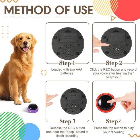 Jerify 16 Pieces Dog Buttons for Communication Voice Recordable Cat Dog Talking Buzzers Set with Stickers 30 Seconds Pet Speech Training Buttons for Pet Dog Cat Training Interactivity, 8 Colors in Kuwait