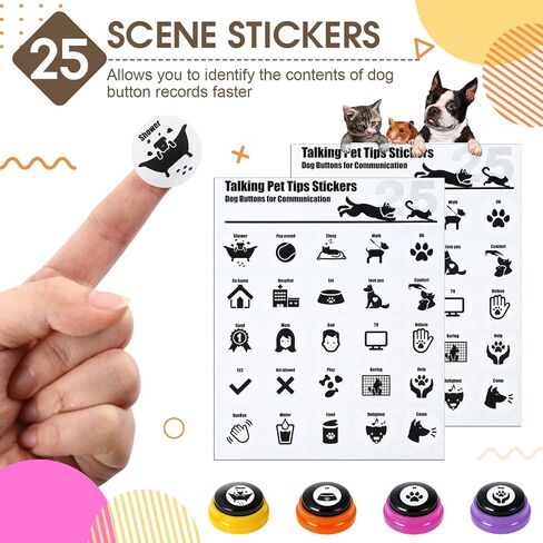 Jerify 16 Pieces Dog Buttons for Communication Voice Recordable Cat Dog Talking Buzzers Set with Stickers 30 Seconds Pet Speech Training Buttons for Pet Dog Cat Training Interactivity, 8 Colors in Kuwait