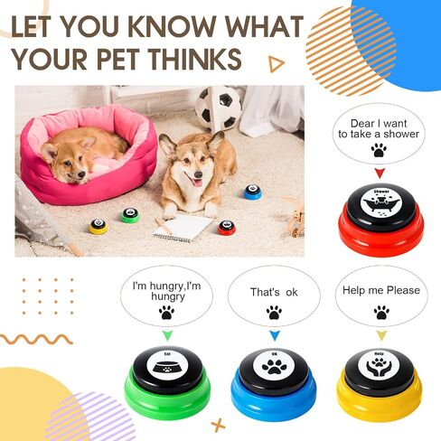 Jerify 16 Pieces Dog Buttons for Communication Voice Recordable Cat Dog Talking Buzzers Set with Stickers 30 Seconds Pet Speech Training Buttons for Pet Dog Cat Training Interactivity, 8 Colors in Kuwait