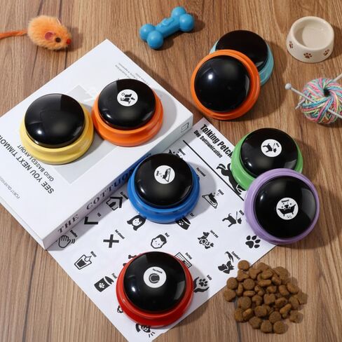 Jerify 16 Pieces Dog Buttons for Communication Voice Recordable Cat Dog Talking Buzzers Set with Stickers 30 Seconds Pet Speech Training Buttons for Pet Dog Cat Training Interactivity, 8 Colors in Kuwait