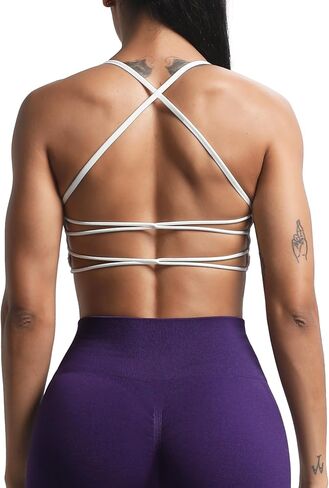 Aoxjox Women's Workout Sports Bras Fitness Julie Crossback Thin Straps Padded Low Impact Bra Yoga Crop Tank Top in Saudi Arabia