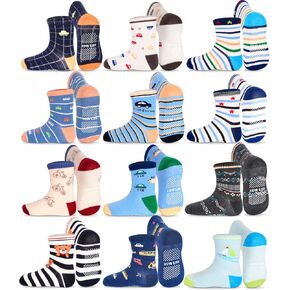 GRPSKCOS Toddler Non Slip Socks- 12 Pairs Anti Skid Kids Socks Cute Crew Grips Sock for 1-7 Years Boys Girls Children in Kuwait
