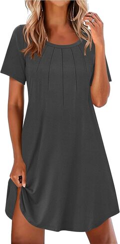 Ekouaer Nightgowns for Women Pleated Nightshirts Short Sleeve Sleepshirts Crew Neck Sleepwear Soft Night Gown Sleepdress in Saudi Arabia