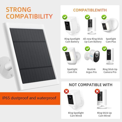 Solar Panel for Ring Camera, 4W Solar Charger Compatible with Ring Spotlight &Stick Up Outdoor Cam Battery, 10ft Long Cable with USB-C to Ring Barrel Plug Adapter in Saudi Arabia