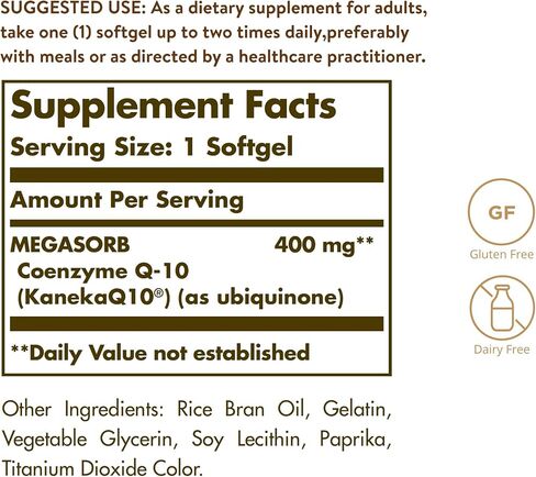 Solgar Megasorb CoQ-10 400 mg, 30 Softgels - Supports Heart & Brain Function - Coenzyme Q10 Supplement - Enhanced Absorption - Gluten Free, Dairy Free - 30 Servings in Saudi Arabia