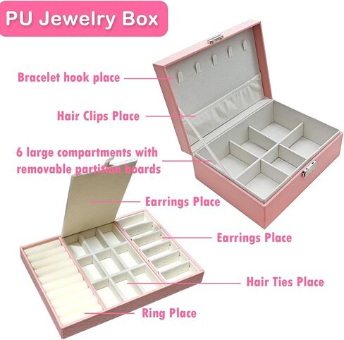 Jewelry Box with Hair Accessories for Girls, Hair Clips/Barrettes/Hair Ties/Bows/Toy Rings/Bracelets/Earrings/Hair Ropes/Hair Elastics, Gift Toys for Teen, Girls aged 4 5 6 7 8-12 in Saudi Arabia