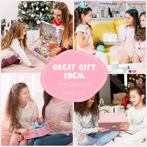 Jewelry Box with Hair Accessories for Girls, Hair Clips/Barrettes/Hair Ties/Bows/Toy Rings/Bracelets/Earrings/Hair Ropes/Hair Elastics, Gift Toys for Teen, Girls aged 4 5 6 7 8-12 in Saudi Arabia