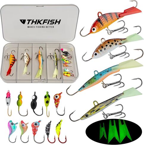 THKFISH Ice Fishing Lures Ice Fishing Jigs Ice Fishing Gear Hard Fishing Lures and Jigs Walleye Ice Fishing Kit Crappie Panfish Pike Jigs,14/26/40PCS in Saudi Arabia