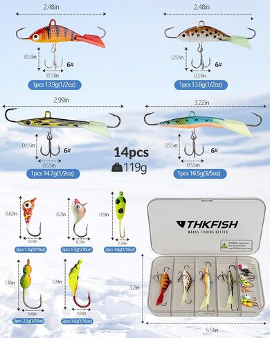 THKFISH Ice Fishing Lures Ice Fishing Jigs Ice Fishing Gear Hard Fishing Lures and Jigs Walleye Ice Fishing Kit Crappie Panfish Pike Jigs,14/26/40PCS in Saudi Arabia