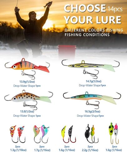 THKFISH Ice Fishing Lures Ice Fishing Jigs Ice Fishing Gear Hard Fishing Lures and Jigs Walleye Ice Fishing Kit Crappie Panfish Pike Jigs,14/26/40PCS in Saudi Arabia