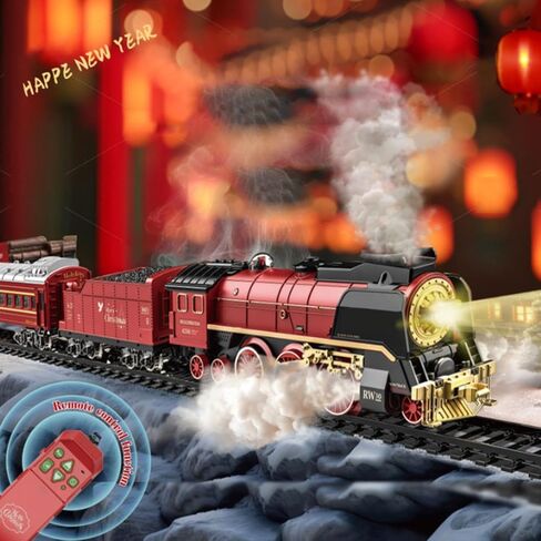 Vintage Christmas Electric Train Model with Steam, Lights & Realistic Sounds, Alloy Electric Steam Locomotive Train Model with Carriage and Long Track, for Adults & Teens in Saudi Arabia
