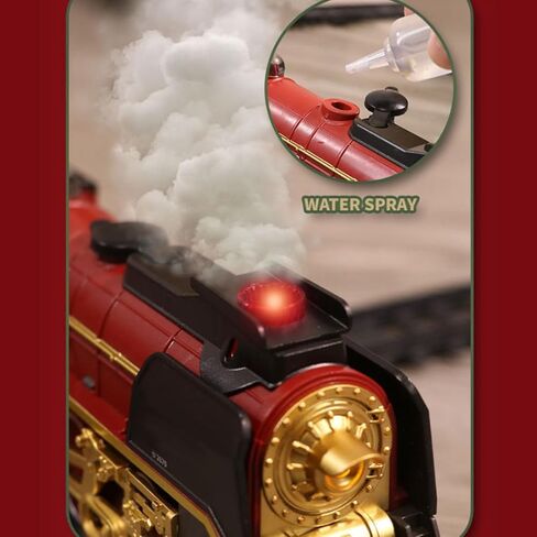 Vintage Christmas Electric Train Model with Steam, Lights & Realistic Sounds, Alloy Electric Steam Locomotive Train Model with Carriage and Long Track, for Adults & Teens in Saudi Arabia
