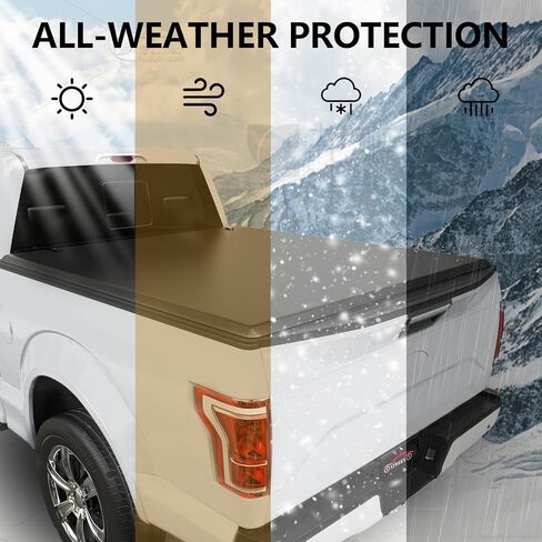 غطاء تونيو لسرير الشاحنة الصلب ثلاثي الطي متوافق مع Honda Ridgeline 2017-2026 Fleetside (ليس للجانب الجانبي) سرير بطول 5 أقدام من الألياف الزجاجية المقوى بالبوليمر، مقاوم للماء، ومضاد للسرقة in Kuwait