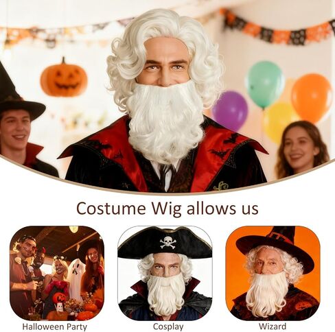 Man Costume Wig Realistic Shaggy Old Man Wig with Detachable Wizard Beard Brown in Saudi Arabia