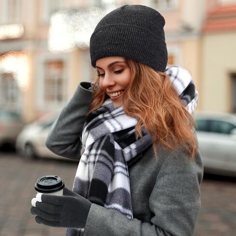Suhine 72 Pcs Winter Warm Beanie Hat Plaid Scarf Socks and Touchscreen Gloves Set Unisex Knitted Thick Winter Beanies Scarf Gloves Socks Bulk for Women Men Homeless Warm Cozy Donation Charity Gift in Saudi Arabia