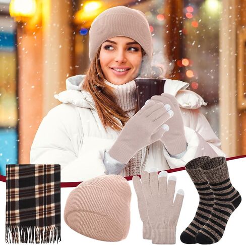 Suhine 72 Pcs Winter Warm Beanie Hat Plaid Scarf Socks and Touchscreen Gloves Set Unisex Knitted Thick Winter Beanies Scarf Gloves Socks Bulk for Women Men Homeless Warm Cozy Donation Charity Gift in Saudi Arabia