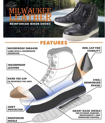 حذاء Milwaukee Leather MBM9114 للرجال باللون الأسود المقاوم للماء من الجلد لركوب الخيل في الشوارع مع حماية التحول ودعم الكاحل in Saudi Arabia