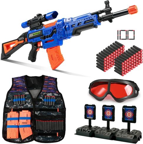 Bigpower Electric Kids Toy Sniper Rifle with Scope Tactical Vest Kit,4 in 1 Automatic Kids Sniper Rifle Toy Guns for Boys 8-12,Rifle Dart Guns Big Size,Toy Guns with Removable Magazines（2 Pcs in Saudi Arabia