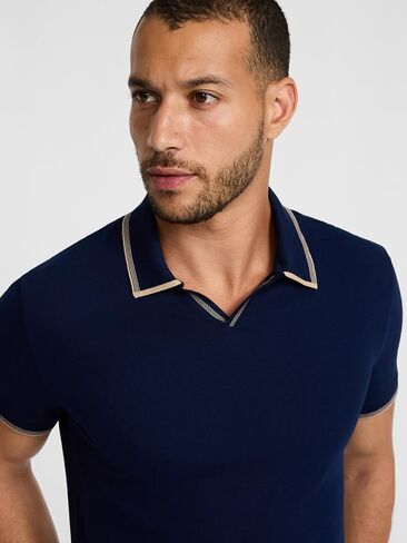 EXPRESS Men's Luxe Pique Polo – Tipped Johnny Collar, Elevated Casual Style in Saudi Arabia