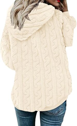 ReachMe Womens Warm Fuzzy Zip Up Hoodie Oversized Sherpa Jacket with Pockets Faux Fur Fleece Winter Coats in Saudi Arabia