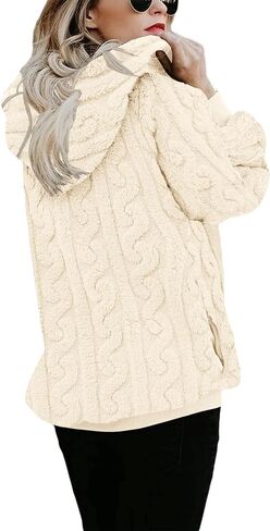 ReachMe Womens Warm Fuzzy Zip Up Hoodie Oversized Sherpa Jacket with Pockets Faux Fur Fleece Winter Coats in Saudi Arabia
