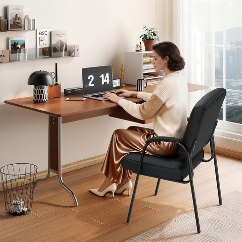 Magshion Waiting Room Office Reception Chairs, PU Leather Guest Chair No Wheels with Padded Arm Rest for Conference, Office, Home, Black, 330 Lbs Capacity, 2 Pack in Kuwait