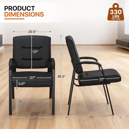 Magshion Waiting Room Office Reception Chairs, PU Leather Guest Chair No Wheels with Padded Arm Rest for Conference, Office, Home, Black, 330 Lbs Capacity, 2 Pack in Kuwait