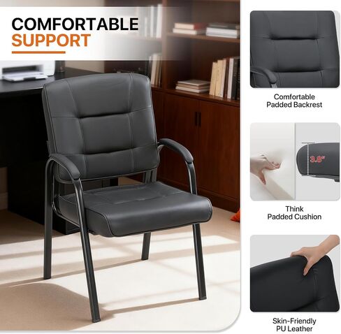Magshion Waiting Room Office Reception Chairs, PU Leather Guest Chair No Wheels with Padded Arm Rest for Conference, Office, Home, Black, 330 Lbs Capacity, 2 Pack in Kuwait