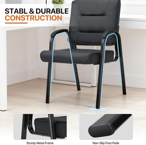 Magshion Waiting Room Office Reception Chairs, PU Leather Guest Chair No Wheels with Padded Arm Rest for Conference, Office, Home, Black, 330 Lbs Capacity, 2 Pack in Kuwait