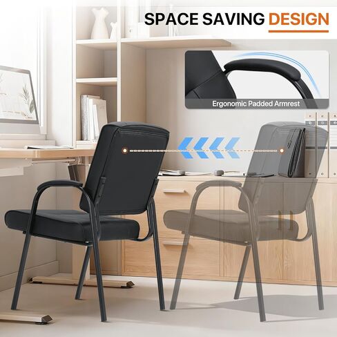 Magshion Waiting Room Office Reception Chairs, PU Leather Guest Chair No Wheels with Padded Arm Rest for Conference, Office, Home, Black, 330 Lbs Capacity, 2 Pack in Kuwait