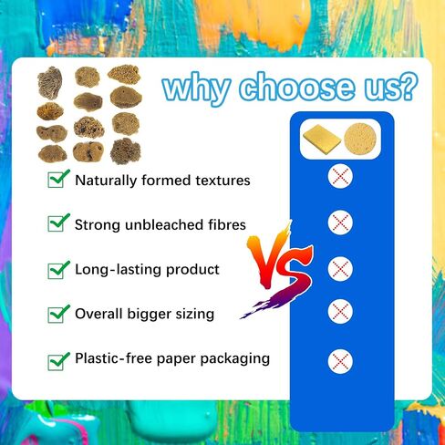 Natural Sea & Synthetic Sponges - Assorted Sizes 12pc Value Pack for Crafts & Artists: Great for Painting, Hobbies, Art, Effects, Ceramics, Clay, Pottery (12) in Saudi Arabia