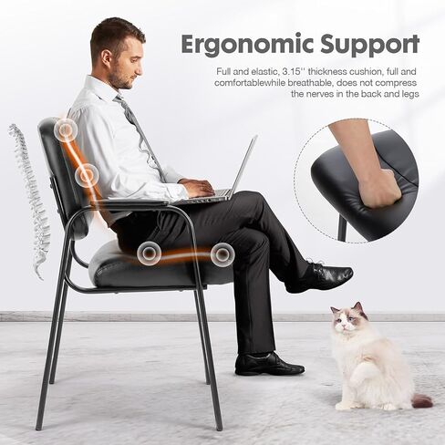 NEWBULIG Waiting Room Chair Set of 2, Leather Stationary Office Guest Reception Chairs No Wheel,Comfy Padded Arms,for Conference Room Lobby Side breakroom in Saudi Arabia